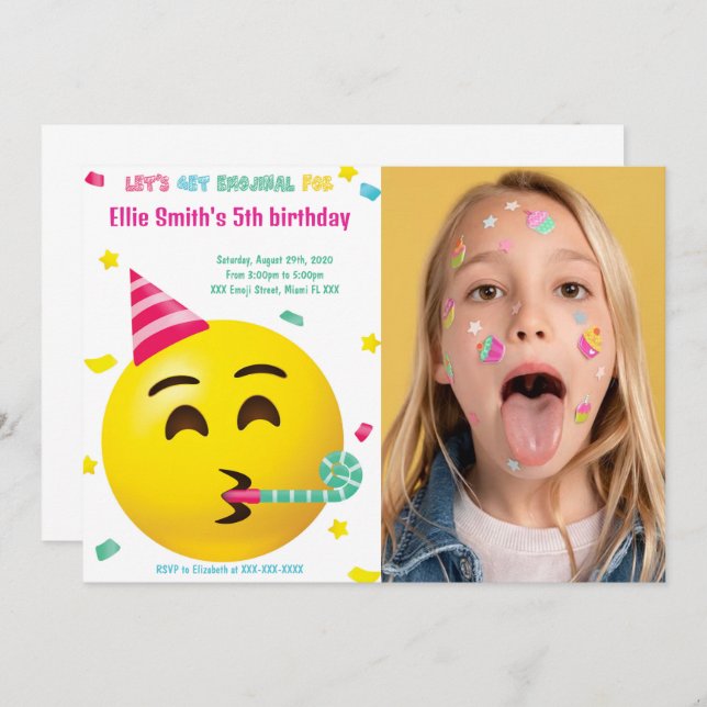 Invitación a la foto de cumpleaños de la emoji (Anverso / Reverso)