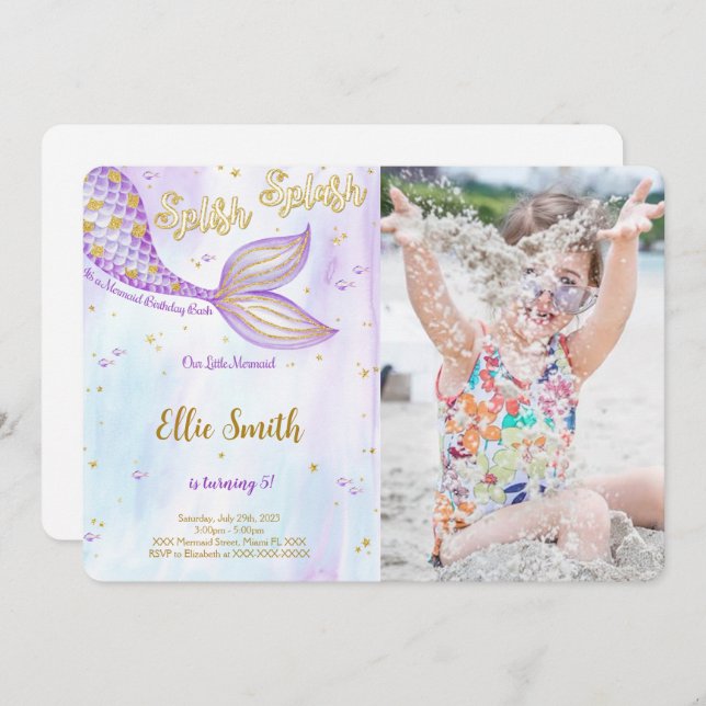 Invitación a la foto de cumpleaños de Sirena (Anverso / Reverso)