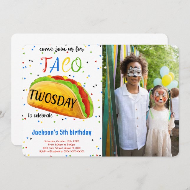 Invitación a la foto de cumpleaños de Taco editabl (Anverso / Reverso)