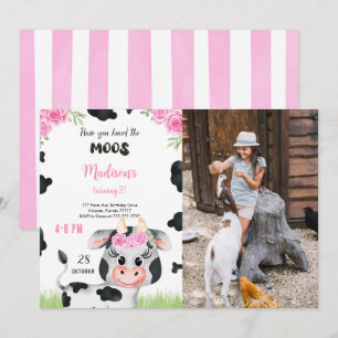 Invitación a la foto de cumpleaños de vaca editabl