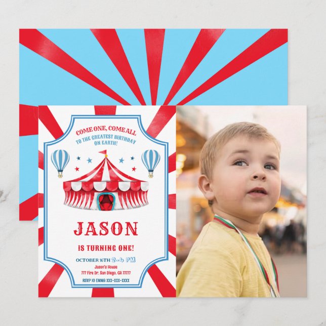 Invitación a la foto de cumpleaños del Circo Rojo  (Anverso / Reverso)