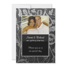 Invitación a la foto de Damasco en negro y plata