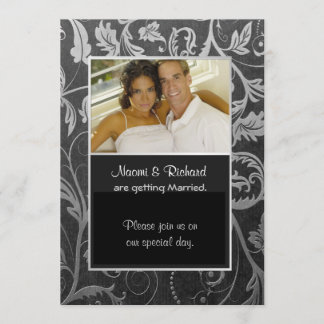 Invitación a la foto de Damasco en negro y plata