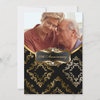 Invitación a la foto de Damasco negro y oro