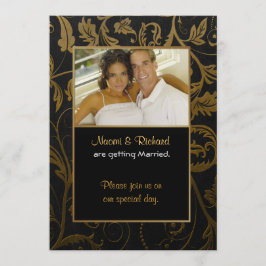 Invitación a la foto de Damask en negro y oro