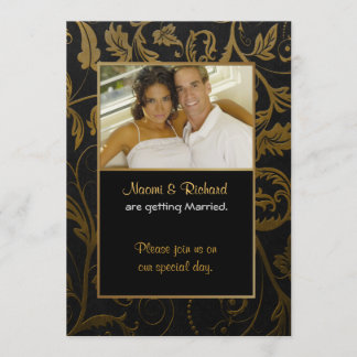 Invitación a la foto de Damask en negro y oro