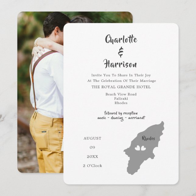 Invitación a la foto de destino de Rhodes Boda (Anverso / Reverso)