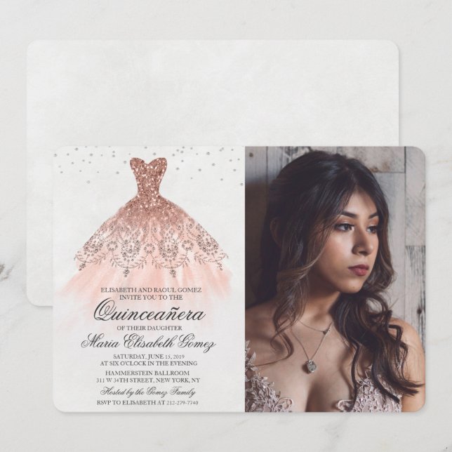 Invitación a la foto de diamantes con el vestido d (Anverso / Reverso)