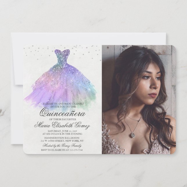 Invitación a la foto de diamantes con el vestido d (Anverso)