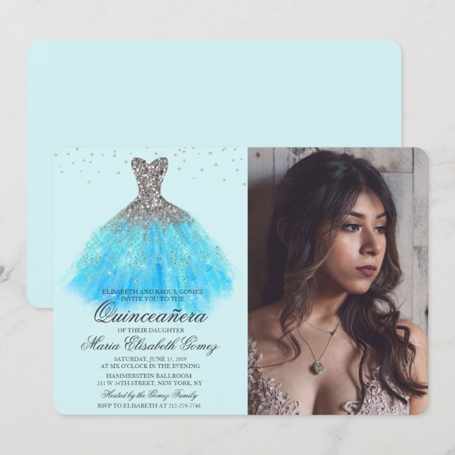 Invitación a la foto de diamantes con el vestido d (Anverso / Reverso)