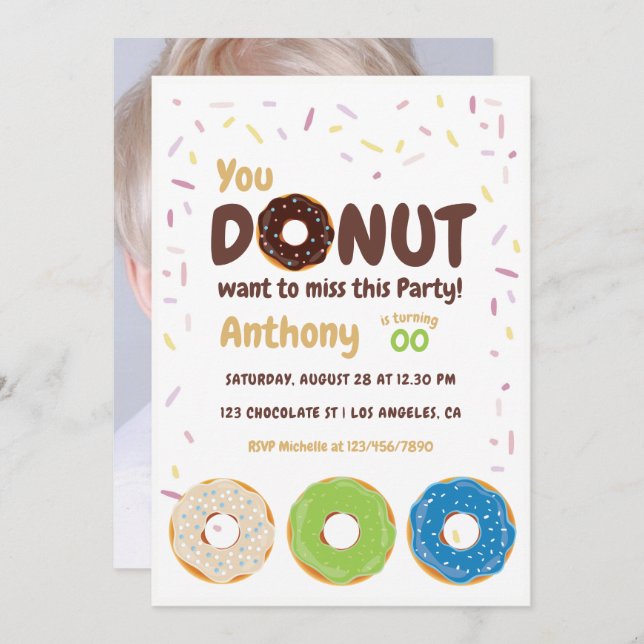 Invitación a la foto de Donut Fiesta (Anverso / Reverso)