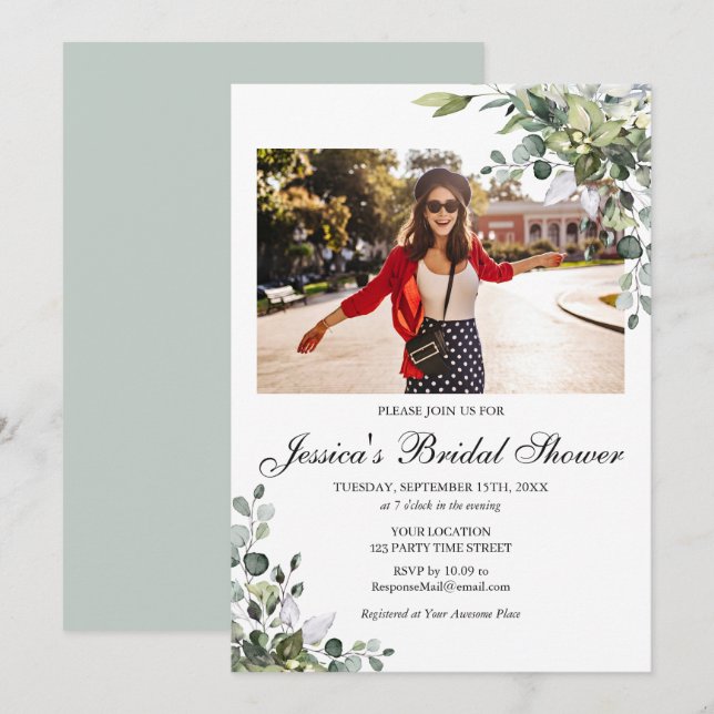 Invitación a la FOTO de Eucalyptus Bridal Shower (Anverso / Reverso)