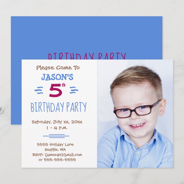 Invitación a la foto de fiesta de cumpleaños del n (Anverso / Reverso)