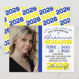 Invitación a la foto de graduación azul, amarillo 