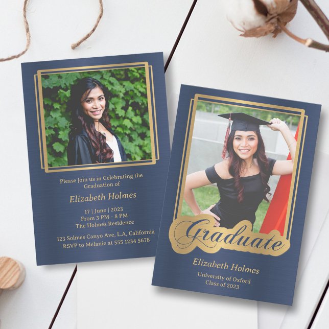 Invitación a la foto de graduación de azul y oro (Subido por el creador)