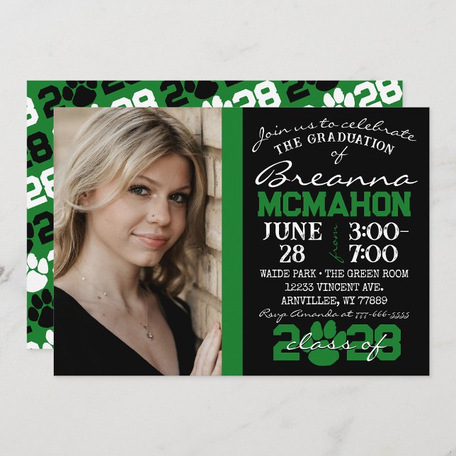 Invitación a la foto de graduación de Black & Gree ( Repeating Class Year 1 & 2 Photo Graduation Invitations & Announcements)