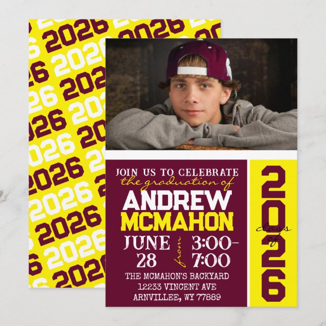 Invitación a la foto de graduación de Borgoña y Am (Anverso / Reverso)