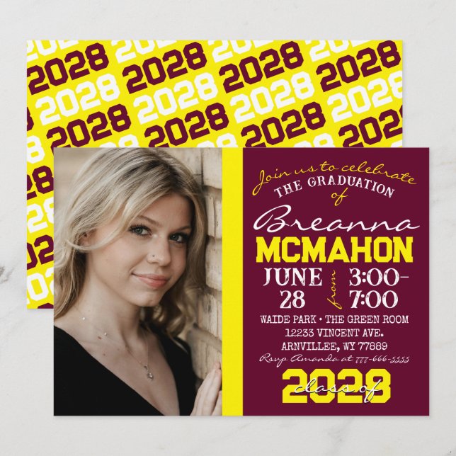 Invitación a la foto de graduación de Borgoña y Am (Anverso / Reverso)