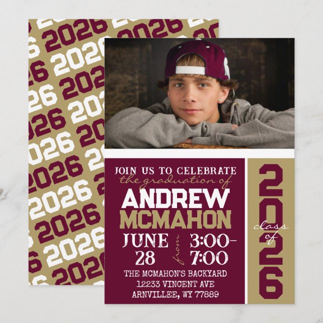 Invitación a la foto de graduación de Borgoña y Br (Anverso / Reverso)