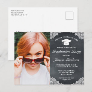 Invitación a la foto de graduación de encaje blanc