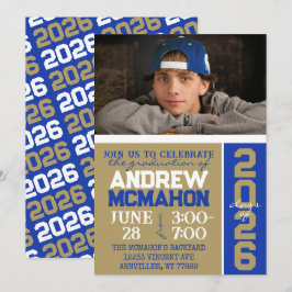 Invitación a la foto de graduación de oro azul y b