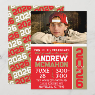 Invitación a la foto de graduación de oro rojo y b