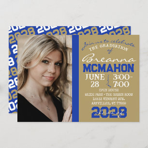 Invitación a la foto de graduación de oro y azul d