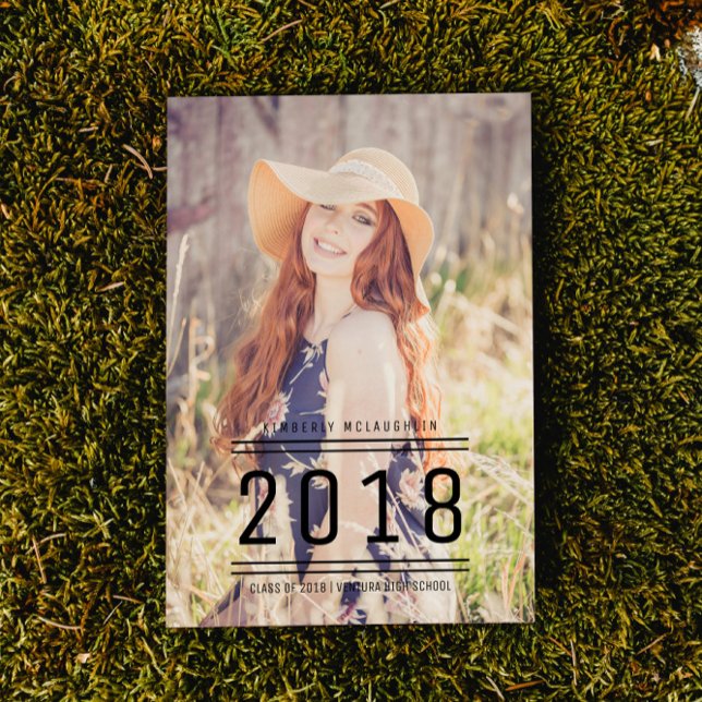 Invitación a la foto de graduación de Preppy Class (Classic Preppy Graduation Photo Invite - Black)