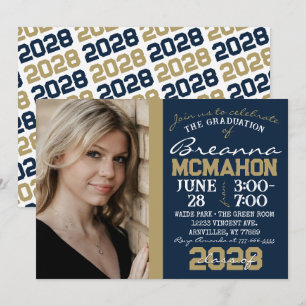 Invitación a la foto de graduación en azul y bronc