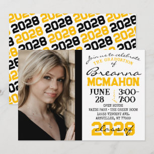 Invitación a la foto de graduación en negro, oro y