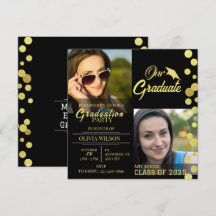 Invitación a la foto de graduación en negro y oro