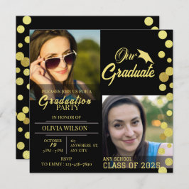Invitación a la foto de graduación en negro y oro