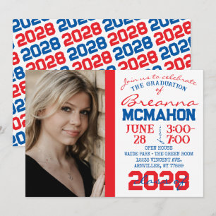 Invitación a la foto de graduación en rojo, azul y