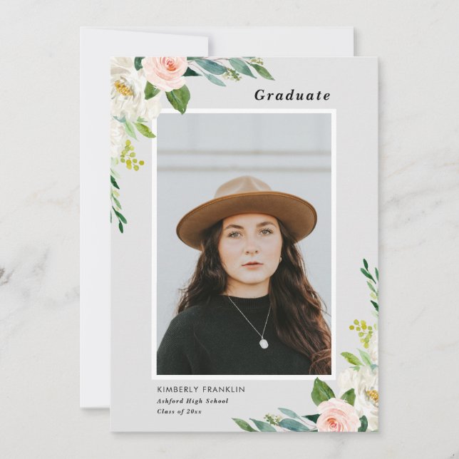 Invitación a la foto de graduación floral de jardí (Anverso)