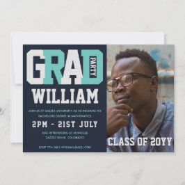 Invitación a la FOTO de GRADUACIÓN masculina azul