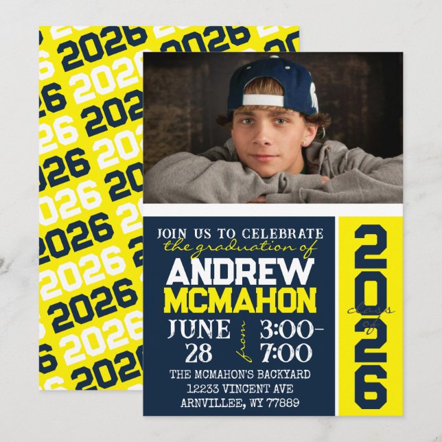 Invitación a la foto de graduación moderna de la M (Anverso / Reverso)