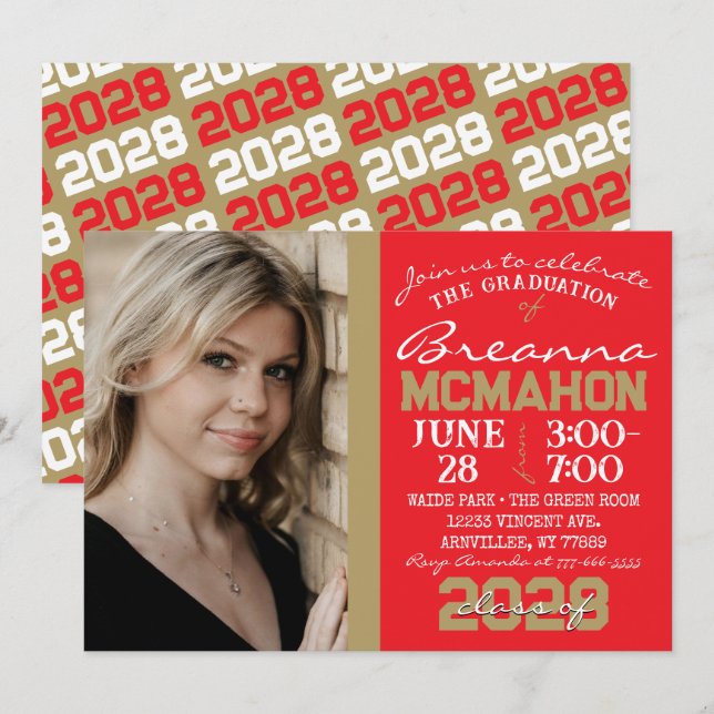 Invitación a la foto de graduación moderna en rojo (Anverso / Reverso)