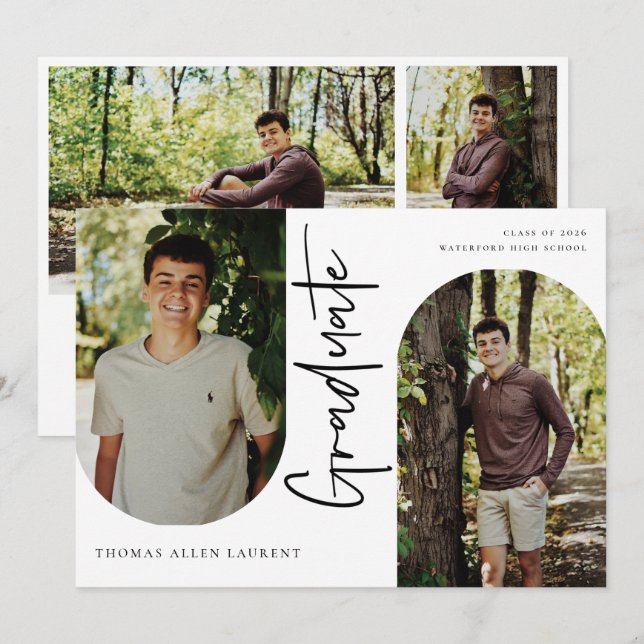 Invitación a la foto de Graduado con arcos de guio (Anverso / Reverso)