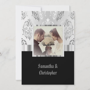 Invitación a la foto de la boda de damasco negro y
