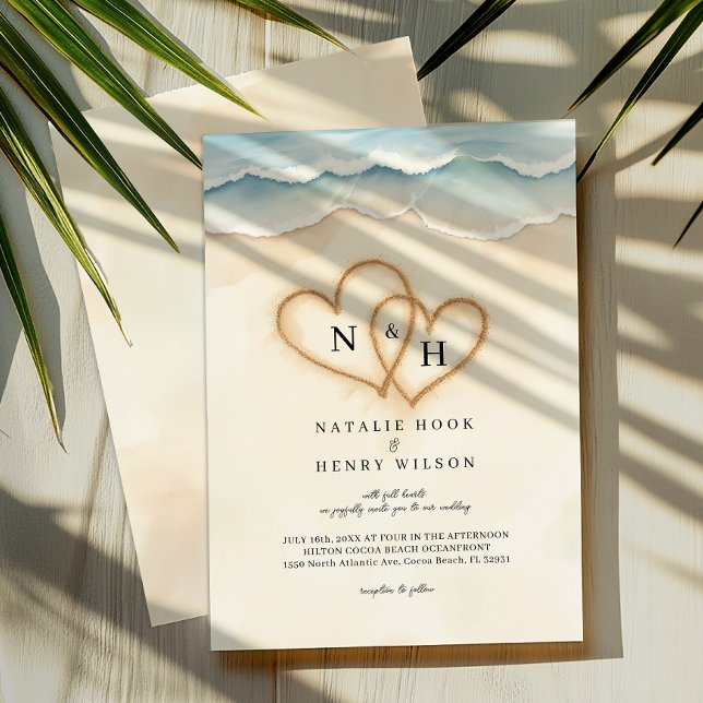 Invitación a la foto de la boda de la playa con co (Tropical Beach Wedding Invite)
