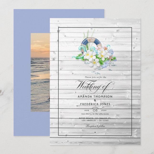 Invitación a la foto de la boda de la playa de Ver (Anverso / Reverso)