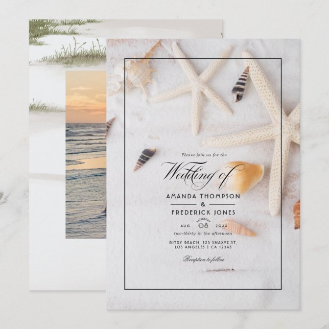 Invitación a la foto de la boda de la playa de ver (Anverso / Reverso)