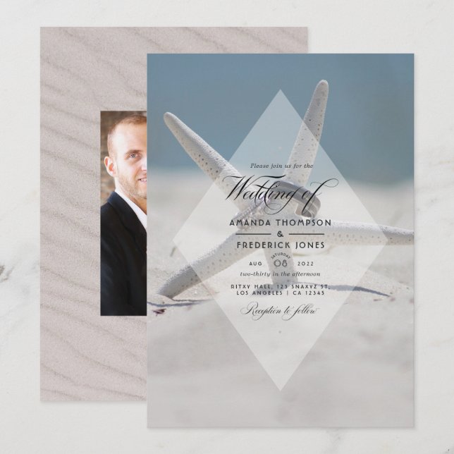Invitación a la foto de la boda tropical de la pla (Anverso / Reverso)