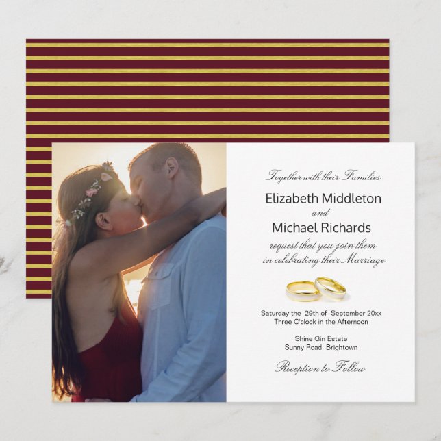 Invitación a la foto de la elegante boda de oro de (Anverso / Reverso)