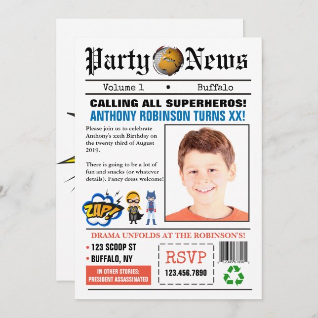 Invitación a la foto de la fiesta de cumpleaños de (Anverso / Reverso)