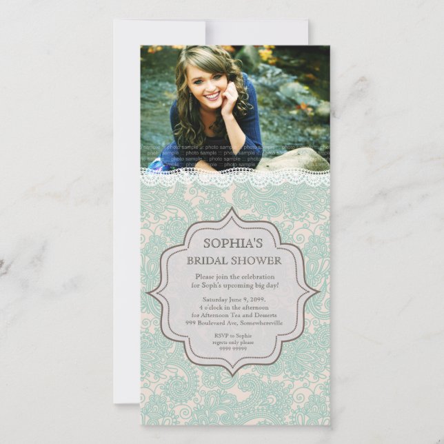 Invitación a la foto de la novia Aqua Brown Lace P (Anverso)