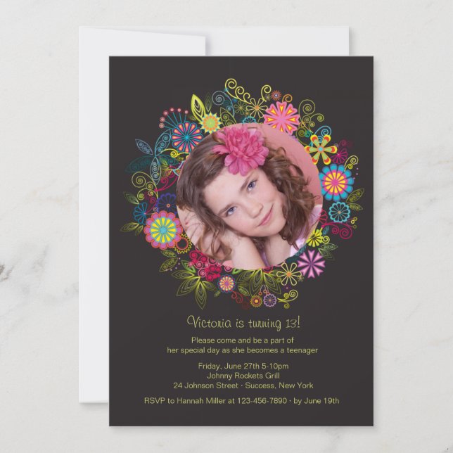 Invitación a la foto de marco floral (Anverso)