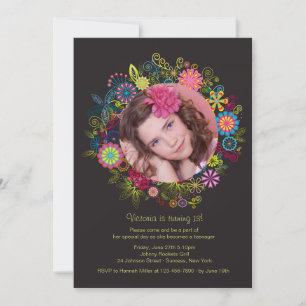 Invitación a la foto de marco floral