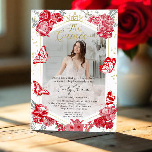 Invitación a la foto de Mis Quince floral roja esp