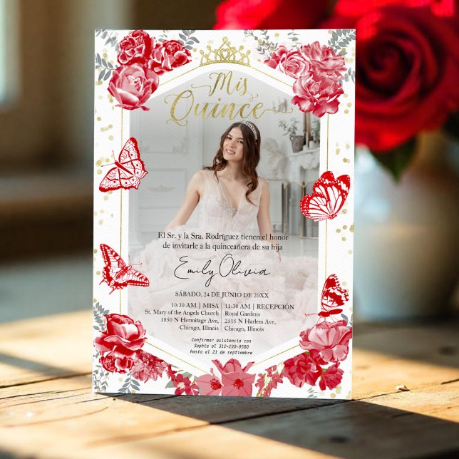 Invitación a la foto de Mis Quince floral roja esp (Subido por el creador)